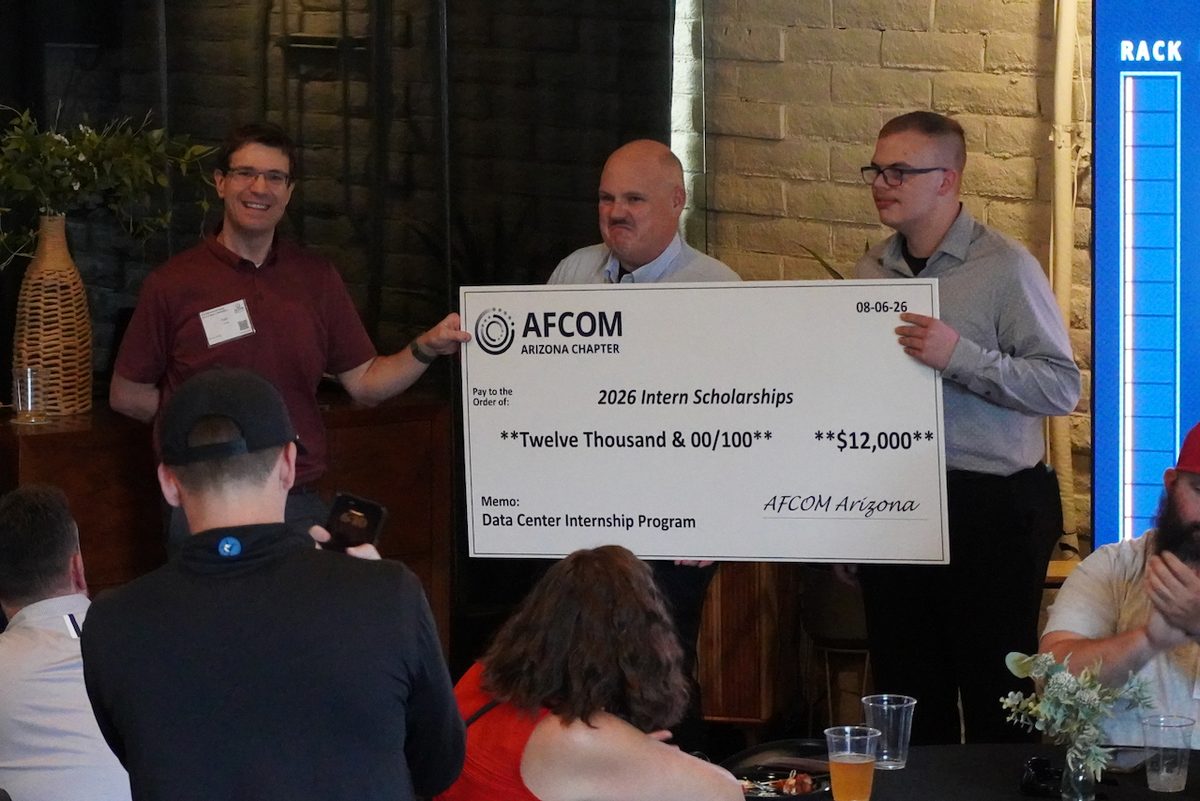 AFCOM Arizona Chapter presents a $12,000 check for 2026 intern scholarships at the Happy Hour and Intern Celebration
