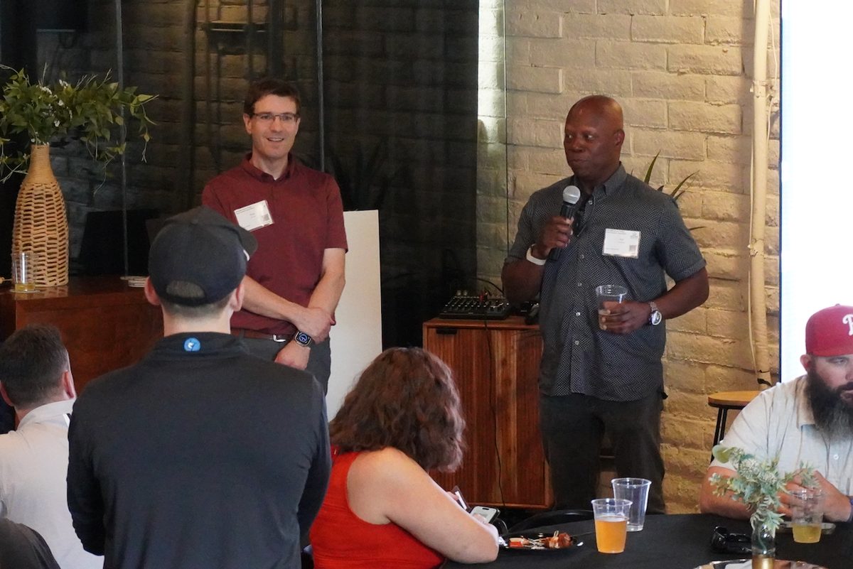 Chapter leaders speaking to attendees during the AFCOM Arizona Intern Celebration